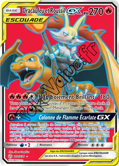Carte Pokémon Dracaufeu et Roussil GX n°212 de la série Éclipse Cosmique