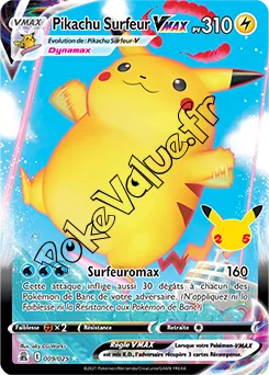 Carte Pokémon Pikachu Surfeur VMAX n°009 de la série Célébrations