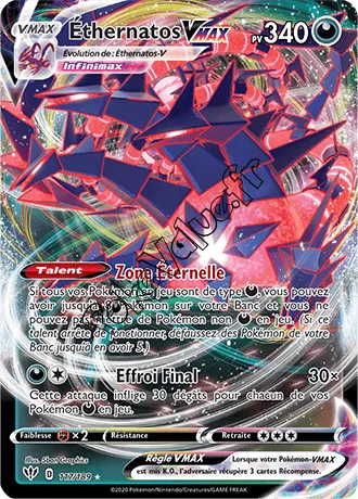 Carte Pokémon Éthernatos VMAX n°117 de la série Ténèbres Embrasées