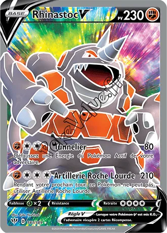 Carte Pokémon Rhinastoc V n°181 de la série Ténèbres Embrasées