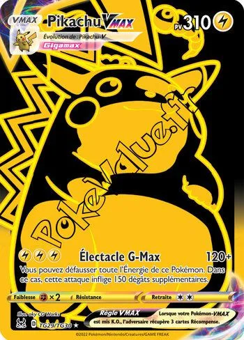 Carte Pokémon Pikachu VMAX n°TG29 de la série Origine Perdue