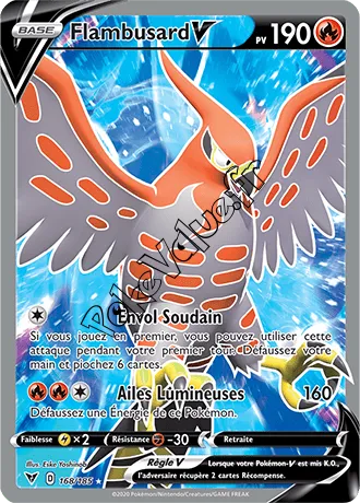 Carte Pokémon Flambusard V n°168 de la série Voltage Éclatant