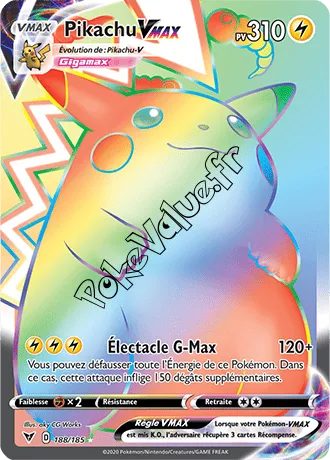 Carte Pokémon Pikachu VMAX n°188 de la série Voltage Éclatant